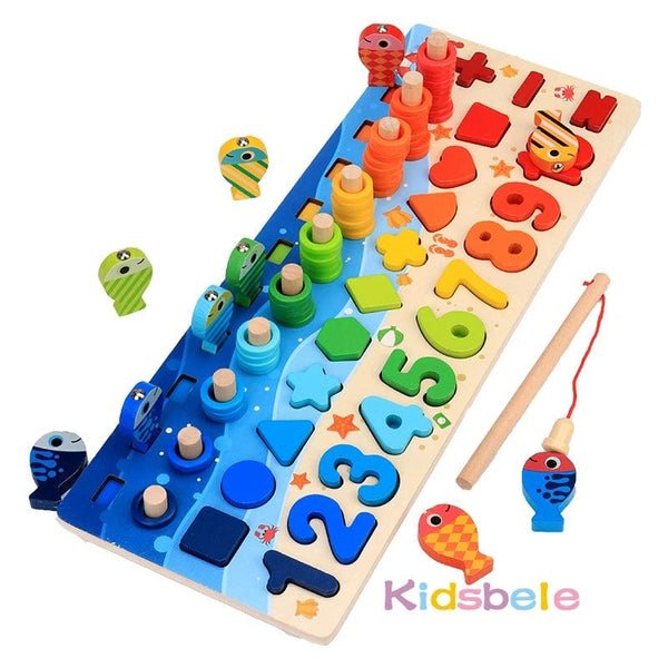 Planet Gates Wooden Number Puzzle Sorting Montessori Toys For Toddlers Shape Sorter Counting Fishing Game Educational Math Stacking Block