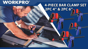 Planet Gates WORKPRO 4-Piece Bar Clamp Set Woodworking Work Bar F Clamp Clip Set 4.5-inch & 6-inch DIY Carpentry Hand Tool Gadget