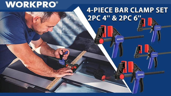 Planet Gates WORKPRO 4-Piece Bar Clamp Set Woodworking Work Bar F Clamp Clip Set 4.5-inch & 6-inch DIY Carpentry Hand Tool Gadget