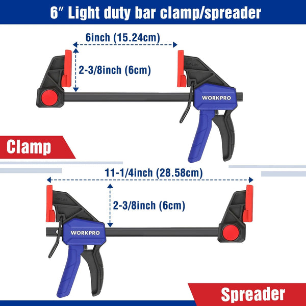 Planet Gates WORKPRO 4-Piece Bar Clamp Set Woodworking Work Bar F Clamp Clip Set 4.5-inch & 6-inch DIY Carpentry Hand Tool Gadget