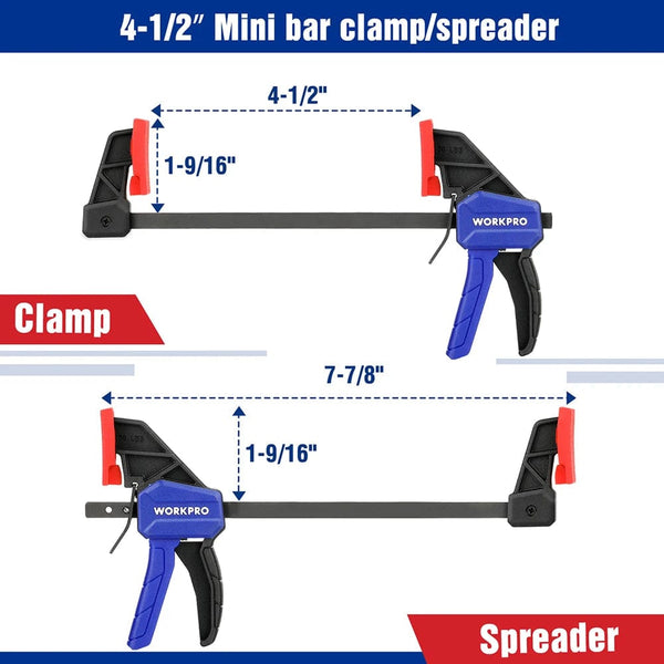 Planet Gates WORKPRO 4-Piece Bar Clamp Set Woodworking Work Bar F Clamp Clip Set 4.5-inch & 6-inch DIY Carpentry Hand Tool Gadget