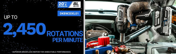 Planet Gates 【World Premiere】DEKO 20V MAX Cordless Brushless Wrench 350N.m High Torque Electric Impact Wrench Power Tools (DKBW20XL01)