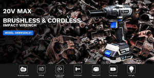Planet Gates 【World Premiere】DEKO 20V MAX Cordless Brushless Wrench 350N.m High Torque Electric Impact Wrench Power Tools (DKBW20XL01)