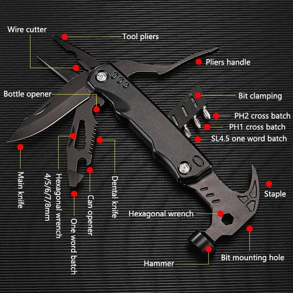 Planet Gates Wrench Hammer Multi-functional Claw Hammer Pliers Outdoor Camping Nail Hammer Multi-purpose Folding Tool Pliers Lifesaving Hammer Hand Tools