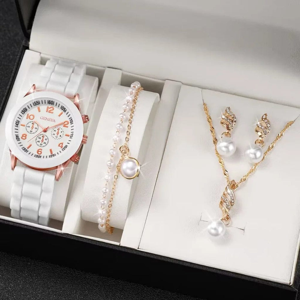 Planet Gates WT-5pcs-2 5/2PCS Set Luxury Watch Women Ring Necklace Earrings Rhinestone Wristwatch Female Casual Ladies Watches Bracelet Clock (No Box)