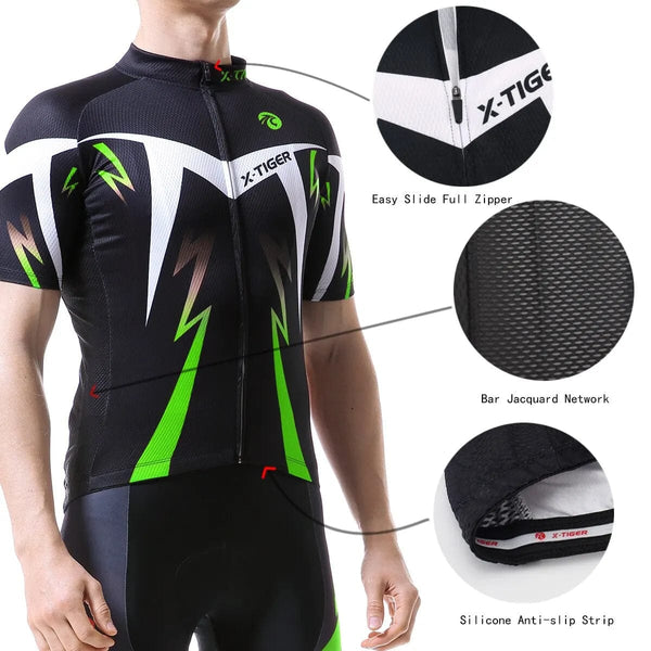 Planet Gates X-TIGER Pro Cycling Jersey Set Men Bicycle Clothing MTB Summer Quick-dry Bike Riding Clothes Anti-UV Suit Accessories