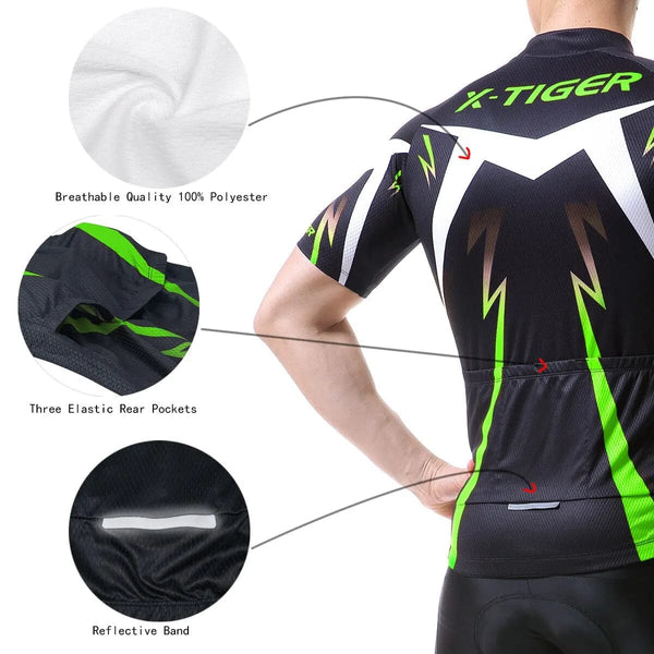 Planet Gates X-TIGER Pro Cycling Jersey Set Men Bicycle Clothing MTB Summer Quick-dry Bike Riding Clothes Anti-UV Suit Accessories