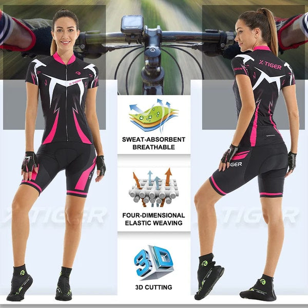 Planet Gates X-Tiger Women's Cycling Jersey Set Summer Anti-UV Cycling Bicycle Clothing Quick-Dry Mountain Female Bike Clothes Cycling Set