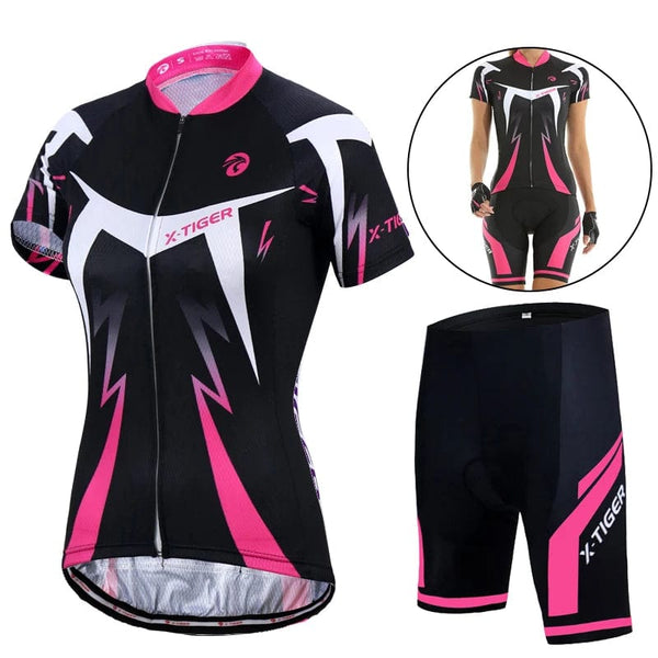 Planet Gates X-Tiger Women's Cycling Jersey Set Summer Anti-UV Cycling Bicycle Clothing Quick-Dry Mountain Female Bike Clothes Cycling Set