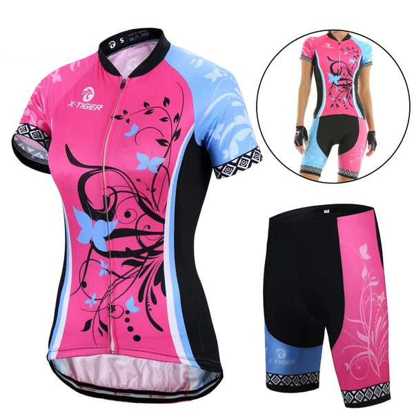 Planet Gates X-Tiger Women's Cycling Jersey Set Summer Anti-UV Cycling Bicycle Clothing Quick-Dry Mountain Female Bike Clothes Cycling Set
