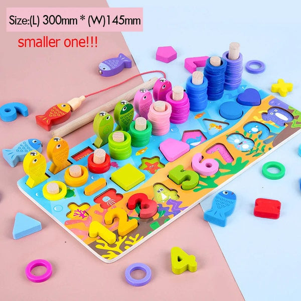 Planet Gates X-XIAOHAO / CHINA Wooden Number Puzzle Sorting Montessori Toys For Toddlers Shape Sorter Counting Fishing Game Educational Math Stacking Block