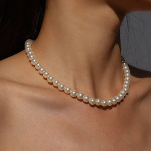 Planet Gates X0172-1 Trend Wedding Party Jewelry Long Black Ribbon Choker Necklace For Women Elegant White Imitation Pearl Beach Vacation Necklaces