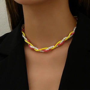Planet Gates X0173-5 Trend Wedding Party Jewelry Long Black Ribbon Choker Necklace For Women Elegant White Imitation Pearl Beach Vacation Necklaces