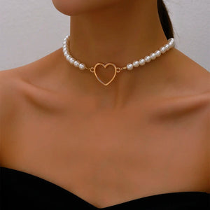 Planet Gates X0173-heart Trend Wedding Party Jewelry Long Black Ribbon Choker Necklace For Women Elegant White Imitation Pearl Beach Vacation Necklaces