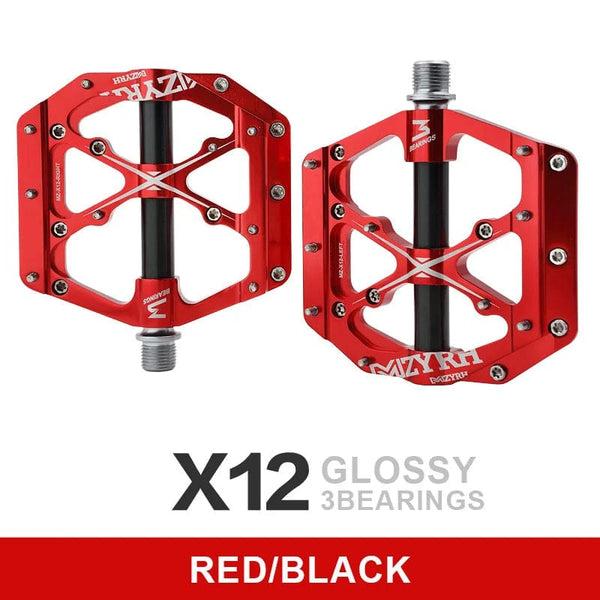 Planet Gates X12-red black / CHINA Bicycle Pedals 3 Bearings MTB Anti-slip Ultralight Aluminum Mountain Road Bike Platform Pedals Cycling Accessories