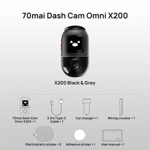 Planet Gates X200 Black Grey / Russian Federation / eMMC 128GB 70mai Dash Cam Omni X200 360° Full View Built-in GPS ADAS 70mai Car DVR X200 Camera 24H Parking Monitor eMMC Storage AI Motion