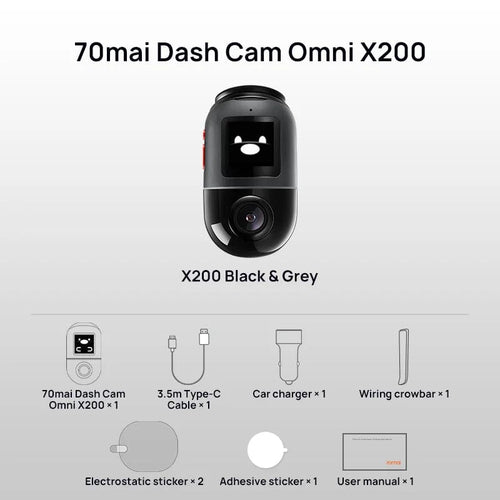 Planet Gates X200 Black Grey / Russian Federation / eMMC 128GB 70mai Dash Cam Omni X200 360° Full View Built-in GPS ADAS 70mai Car DVR X200 Camera 24H Parking Monitor eMMC Storage AI Motion