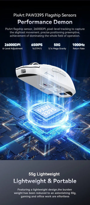 Planet Gates X6 PAW3395 Bluetooth Mouse,2.4 Tri-Mode Connection, RGB Touch Magnetic Charging Base, Macro Gaming Mouse
