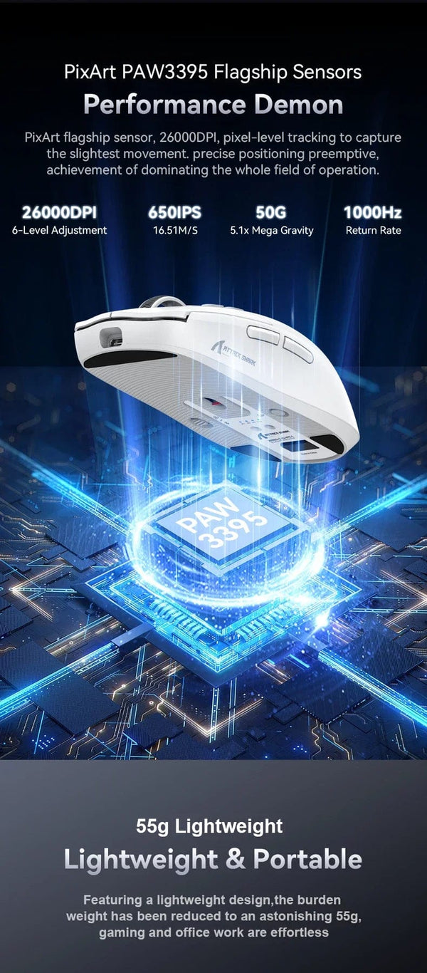 Planet Gates X6 PAW3395 Bluetooth Mouse,2.4 Tri-Mode Connection, RGB Touch Magnetic Charging Base, Macro Gaming Mouse