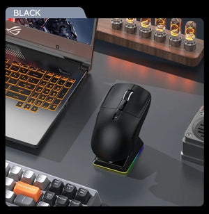 Planet Gates X6 PAW3395 Bluetooth Mouse,2.4 Tri-Mode Connection, RGB Touch Magnetic Charging Base, Macro Gaming Mouse