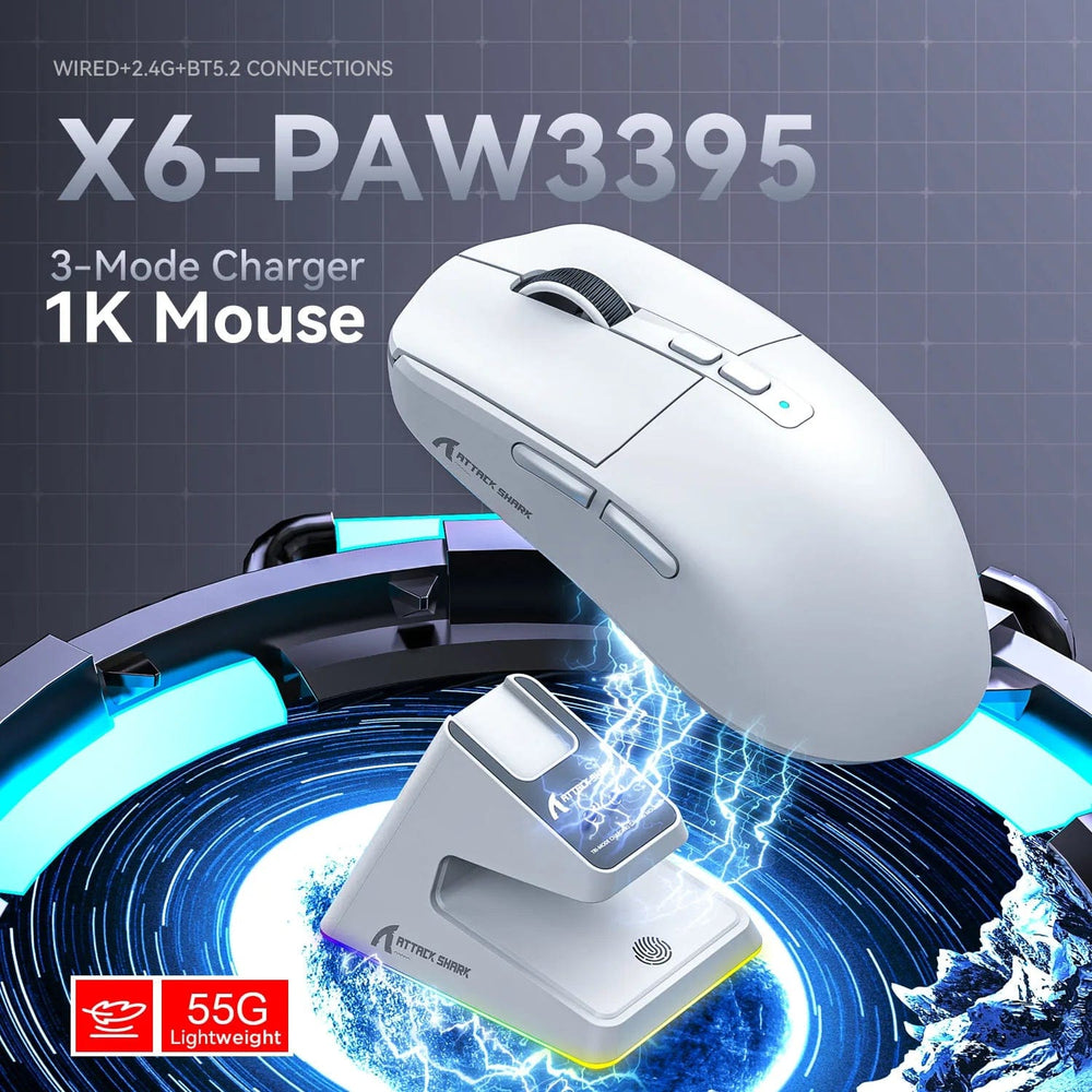 Planet Gates X6 PAW3395 Bluetooth Mouse , Tri-Mode Connection, RGB Touch Magnetic Charging Base, Macro Gaming Mouse