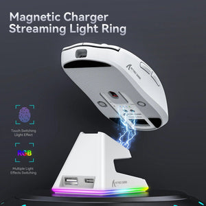 Planet Gates X6 PAW3395 Bluetooth Mouse , Tri-Mode Connection, RGB Touch Magnetic Charging Base, Macro Gaming Mouse