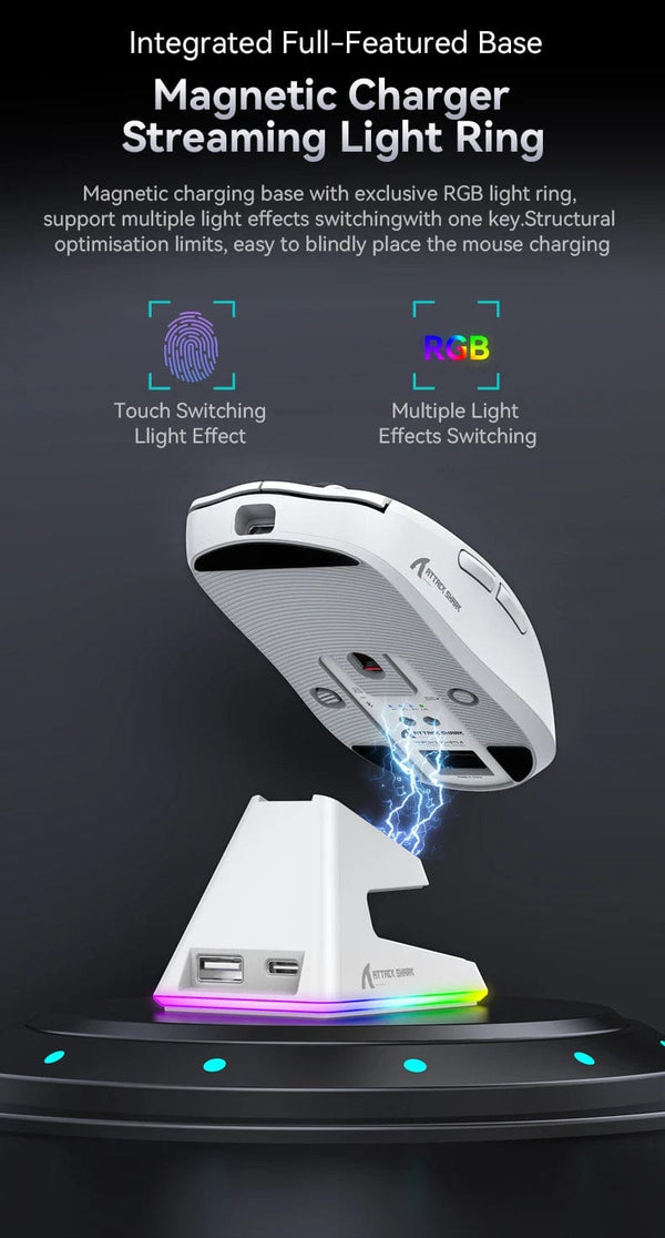 Planet Gates X6 PAW3395 Bluetooth Mouse , Tri-Mode Connection, RGB Touch Magnetic Charging Base, Macro Gaming Mouse