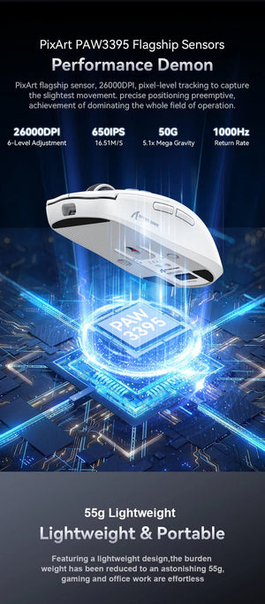 Planet Gates X6 PAW3395 Bluetooth Mouse , Tri-Mode Connection, RGB Touch Magnetic Charging Base, Macro Gaming Mouse