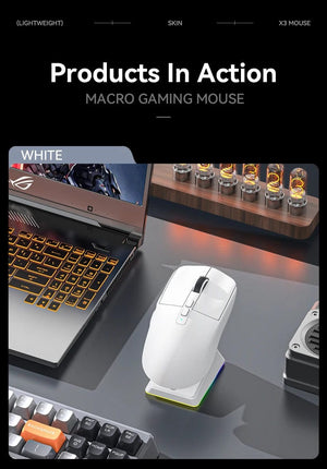 Planet Gates X6 PAW3395 Bluetooth Mouse , Tri-Mode Connection, RGB Touch Magnetic Charging Base, Macro Gaming Mouse