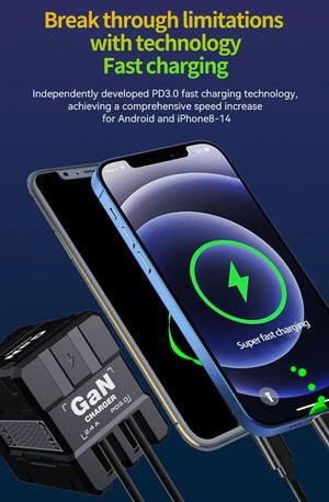 Planet Gates Xiaomi 120W GaN Fast Charger Compatible  With Retractable Type-c And Ligtning Cable Portable Adapter For Iphone 16 Ipad Macbook