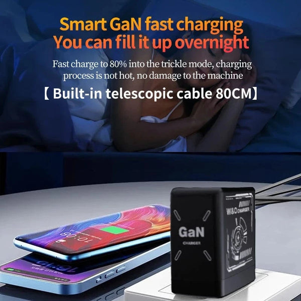 Planet Gates XIAOMI GaN Charger Compatible with 120W Fast Charger Retractable Type-C ligting Cable Portable Adapter For iPhone iPad Samsung