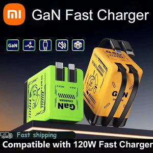 Planet Gates XIAOMI GaN Charger Compatible with 120W Fast Charger Retractable Type-C ligting Cable Portable Adapter For iPhone iPad Samsung