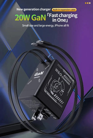 Planet Gates Xiaomi GaN120W Ultra Fast Charger With Retractable Type-C Lightning Cable Fast Charging Adapter For iPhone16 iPad Samsung Huawei