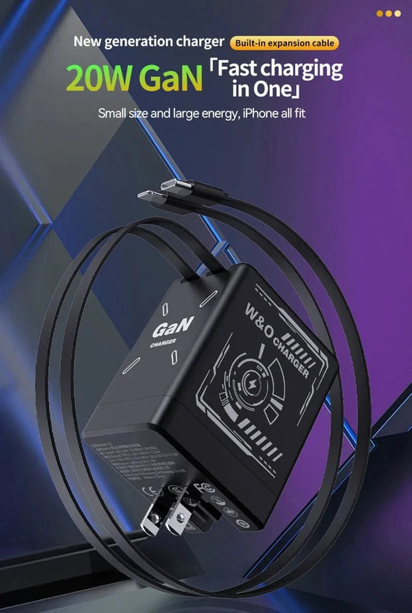 Planet Gates Xiaomi GaN120W Ultra Fast Charger With Retractable Type-C Lightning Cable Fast Charging Adapter For iPhone16 iPad Samsung Huawei