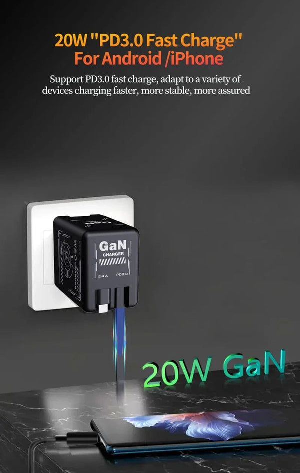 Planet Gates Xiaomi GaN120W Ultra Fast Charger With Retractable Type-C Lightning Cable Fast Charging Adapter For iPhone16 iPad Samsung Huawei