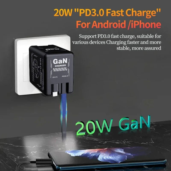 Planet Gates Xiaomi GaN120W Ultra Fast Charger With Retractable Type-C Lightning Cable Fast Charging Adapter For iPhone16 iPad Samsung Huawei