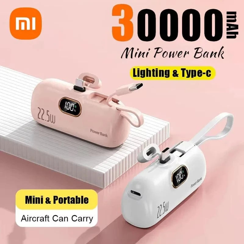 Planet Gates Xiaomi Mijia 30000mAh Mini Portable Power Bank Capsule Mobile Power Supply Emergency External Battery Fast Charger For iPhone 16