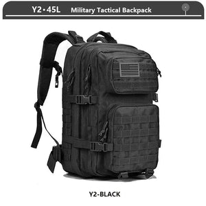 Planet Gates Y2 BLACK Military Tactical Backpack 3 Day Assault Pack Army Molle Bag 38/45L Large Outdoor Waterproof Hiking Camping Travel 600D Rucksack