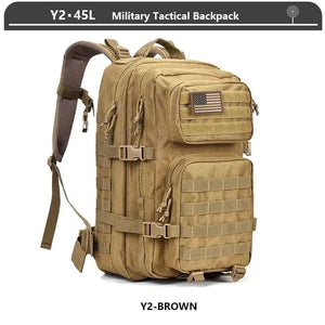 Planet Gates Y2 BROWN Military Tactical Backpack 3 Day Assault Pack Army Molle Bag 38/45L Large Outdoor Waterproof Hiking Camping Travel 600D Rucksack