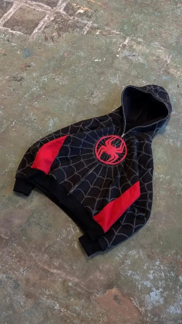 Planet Gates Y2K American Spider Pattern Embroidery Zip Up Hoodie Men Women Gothic Harajuku Jacket Fashion Hoodie Sweatshirt Casual Clothes