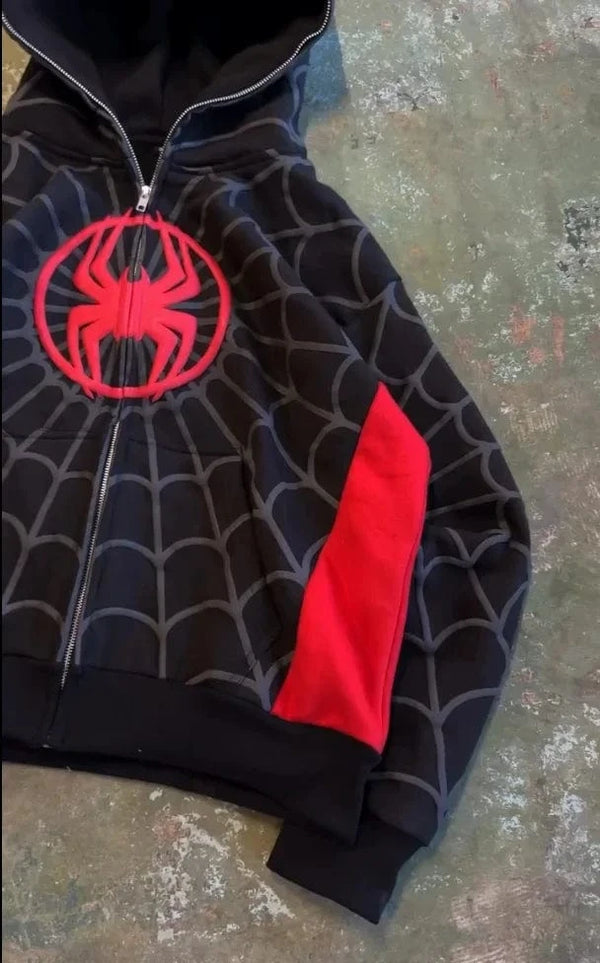 Planet Gates Y2K American Spider Pattern Embroidery Zip Up Hoodie Men Women Gothic Harajuku Jacket Fashion Hoodie Sweatshirt Casual Clothes