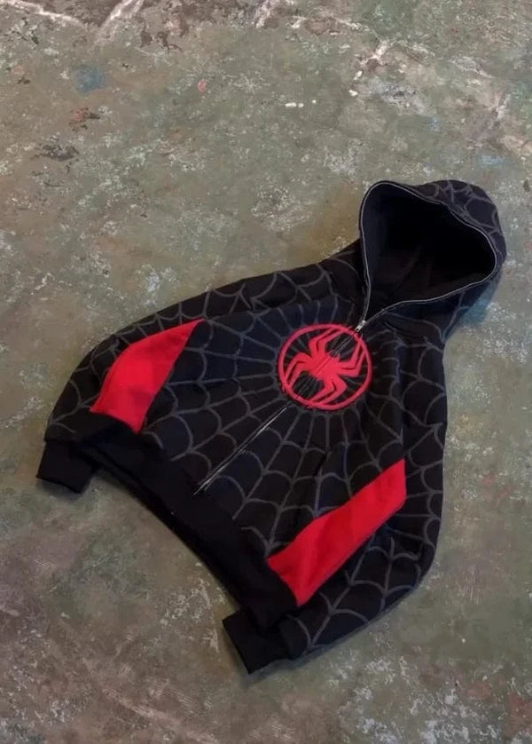 Planet Gates Y2K American Spider Pattern Embroidery Zip Up Hoodie Men Women Gothic Harajuku Jacket Fashion Hoodie Sweatshirt Casual Clothes