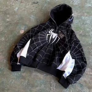 Planet Gates Y2K American Spider Pattern Embroidery Zip Up Hoodie Men Women Gothic Harajuku Jacket Fashion Hoodie Sweatshirt Casual Clothes