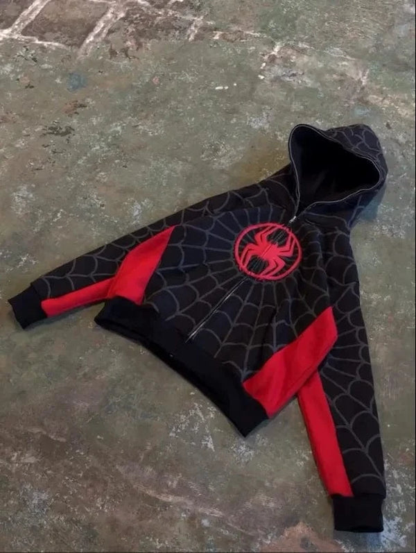 Planet Gates Y2K American Spider Pattern Embroidery Zip Up Hoodie Men Women Gothic Harajuku Jacket Fashion Hoodie Sweatshirt Casual Clothes