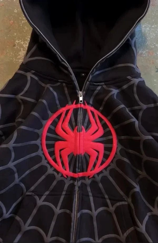 Planet Gates Y2K American Spider Pattern Embroidery Zip Up Hoodie Men Women Gothic Harajuku Jacket Fashion Hoodie Sweatshirt Casual Clothes