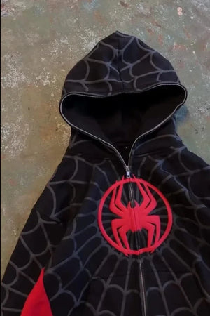 Planet Gates Y2K American Spider Pattern Embroidery Zip Up Hoodie Men Women Gothic Harajuku Jacket Fashion Hoodie Sweatshirt Casual Clothes