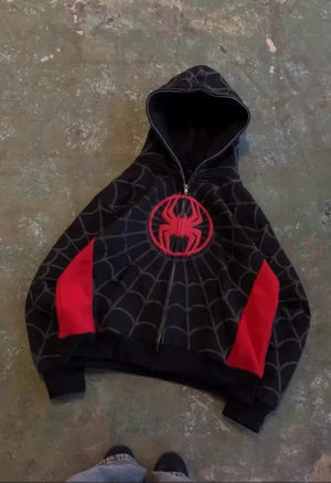 Planet Gates Y2K American Spider Pattern Embroidery Zip Up Hoodie Men Women Gothic Harajuku Jacket Fashion Hoodie Sweatshirt Casual Clothes