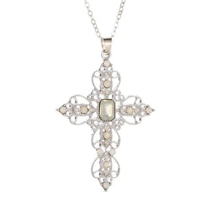 Planet Gates Y2K Punk Crystal Big Cross Pendant Necklaces for Women Men Gothic Irregular Cross Clavicle Chain Necklaces Aesthetic Jewelry
