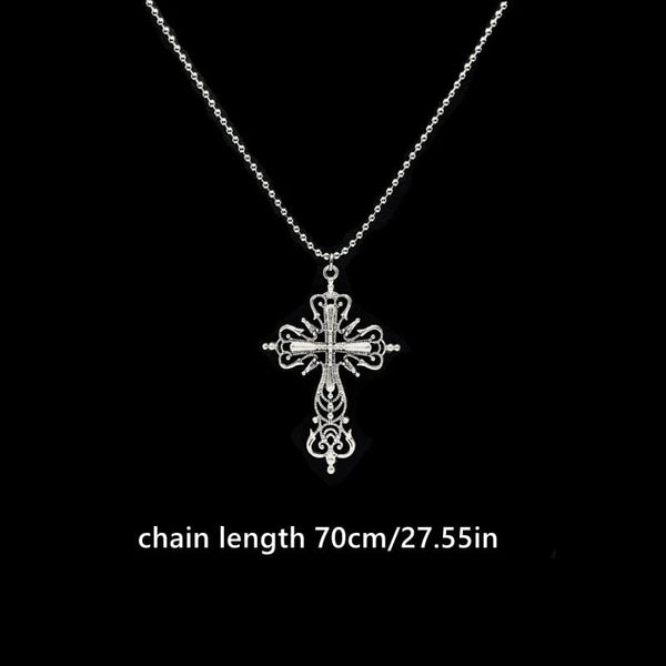 Planet Gates Y2K Punk Crystal Big Cross Pendant Necklaces for Women Men Gothic Irregular Cross Clavicle Chain Necklaces Aesthetic Jewelry