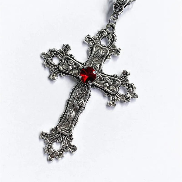Planet Gates Y2K Punk Crystal Big Cross Pendant Necklaces for Women Men Gothic Irregular Cross Clavicle Chain Necklaces Aesthetic Jewelry